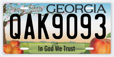 GA license plate QAK9093