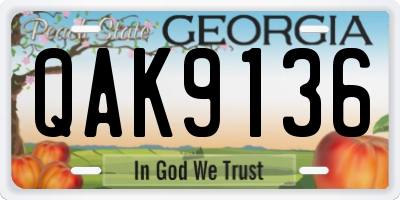 GA license plate QAK9136