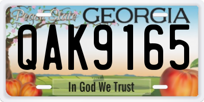 GA license plate QAK9165