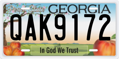 GA license plate QAK9172