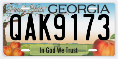 GA license plate QAK9173