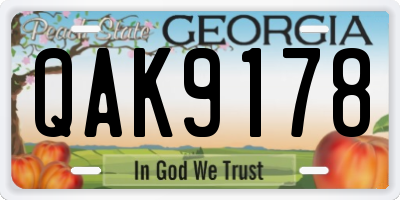 GA license plate QAK9178
