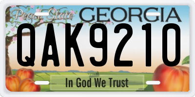GA license plate QAK9210