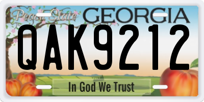 GA license plate QAK9212