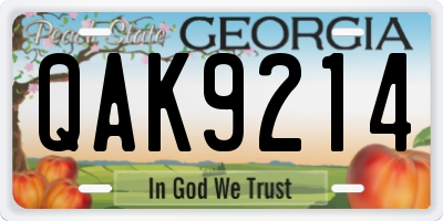 GA license plate QAK9214