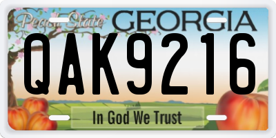 GA license plate QAK9216