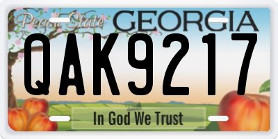GA license plate QAK9217