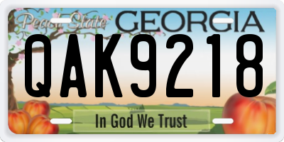 GA license plate QAK9218