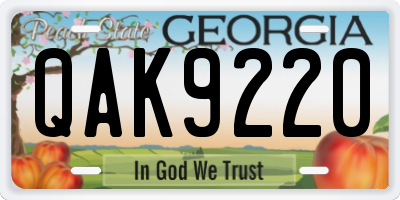 GA license plate QAK9220