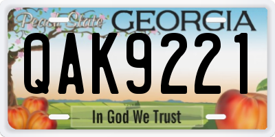 GA license plate QAK9221