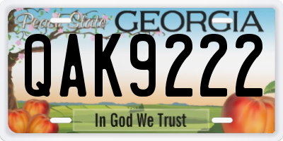 GA license plate QAK9222