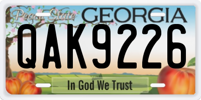 GA license plate QAK9226