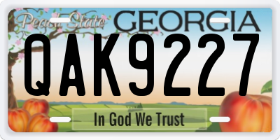 GA license plate QAK9227