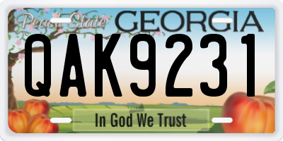 GA license plate QAK9231