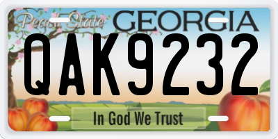GA license plate QAK9232