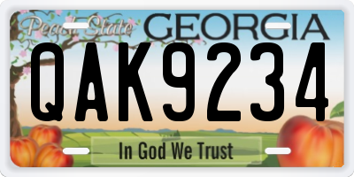 GA license plate QAK9234