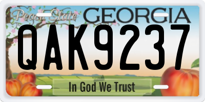 GA license plate QAK9237