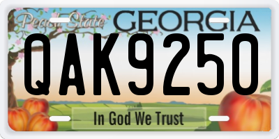 GA license plate QAK9250