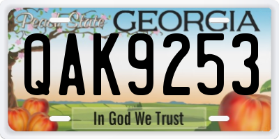 GA license plate QAK9253