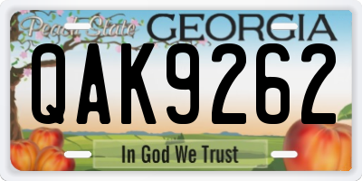 GA license plate QAK9262