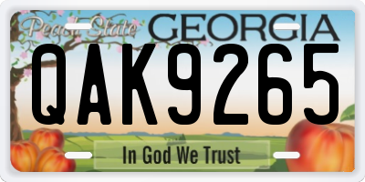 GA license plate QAK9265