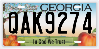 GA license plate QAK9274