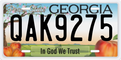 GA license plate QAK9275