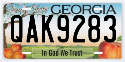 GA license plate QAK9283