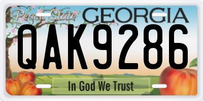 GA license plate QAK9286