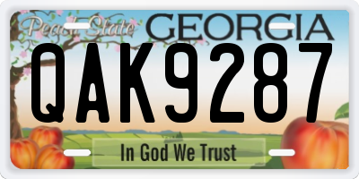 GA license plate QAK9287