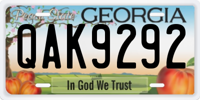 GA license plate QAK9292