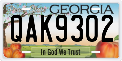 GA license plate QAK9302