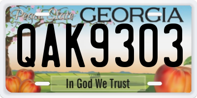 GA license plate QAK9303