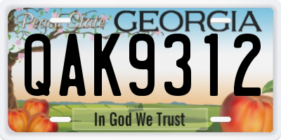 GA license plate QAK9312