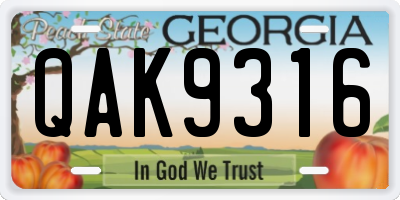 GA license plate QAK9316