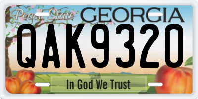 GA license plate QAK9320