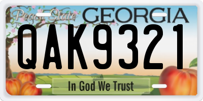 GA license plate QAK9321