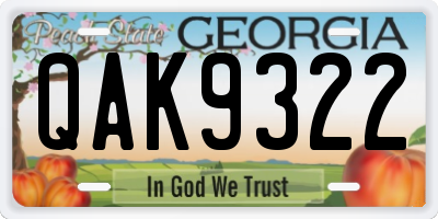 GA license plate QAK9322