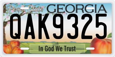 GA license plate QAK9325