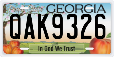 GA license plate QAK9326