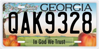 GA license plate QAK9328