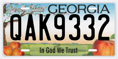 GA license plate QAK9332