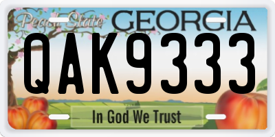 GA license plate QAK9333