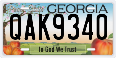 GA license plate QAK9340