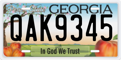 GA license plate QAK9345