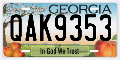 GA license plate QAK9353
