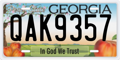 GA license plate QAK9357