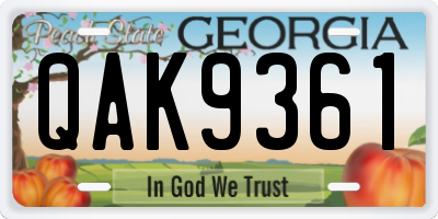 GA license plate QAK9361