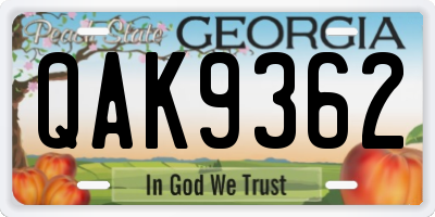 GA license plate QAK9362
