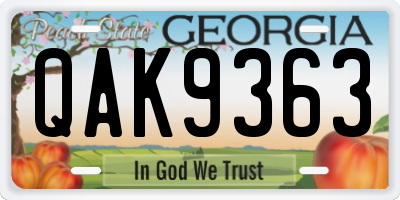 GA license plate QAK9363